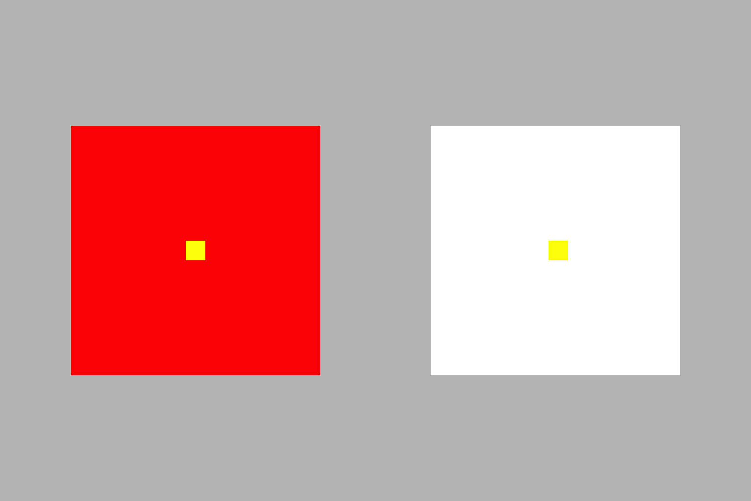 Если смотрите на красный квадрат в течение 30 секунд, а затем смотрите на белый квадрат, то он должен казаться голубовато-зеленым или голубым.